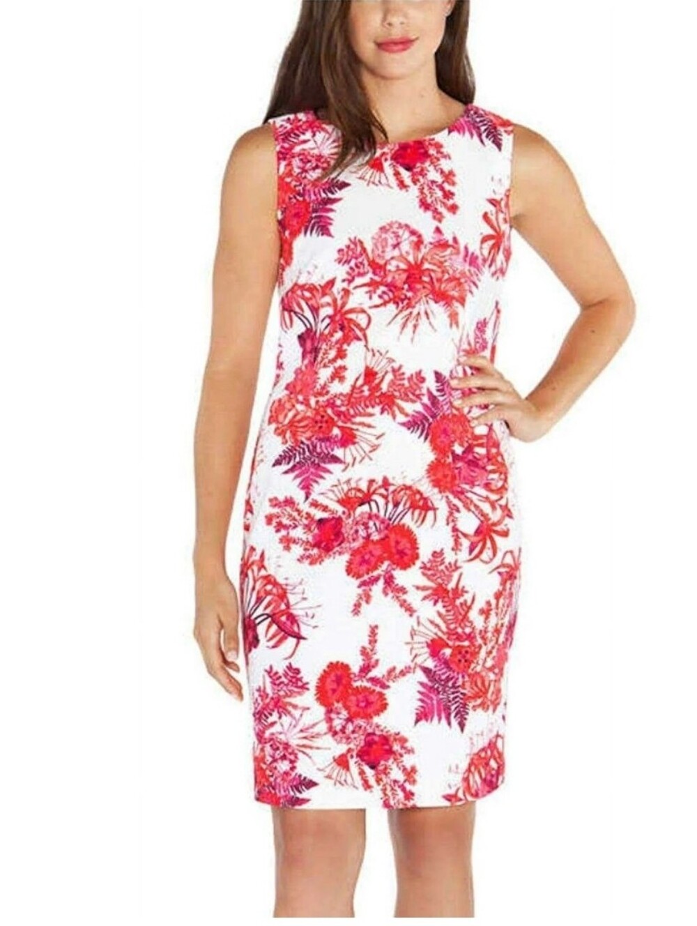 NWOT Mario Serrani Italy Floral Sheath Dress White Pink & Red Flowers Size 4